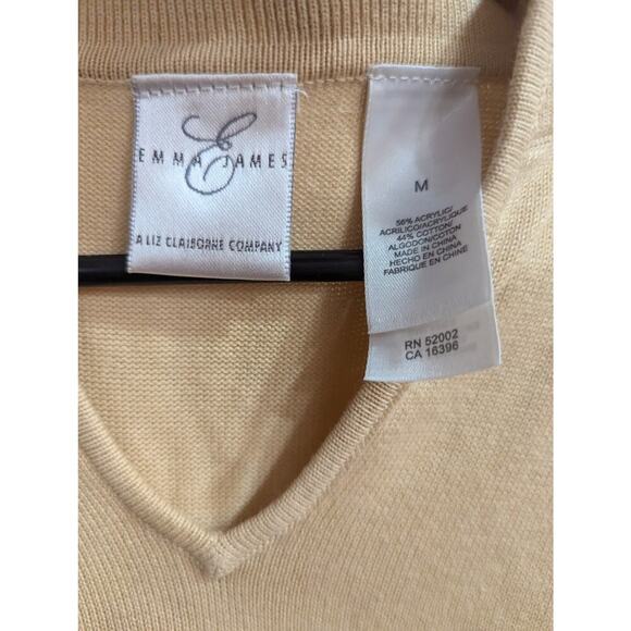 Pretty tan v-neck sweater w/pink floral detailing by Emma James size M - Picture 3 of 8